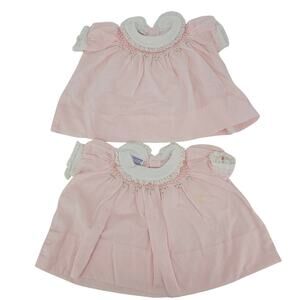 Vintage Polly Flinders Pink Lace Ruffle Frilly Smocked Dresses TWINS NB 0-3 mo